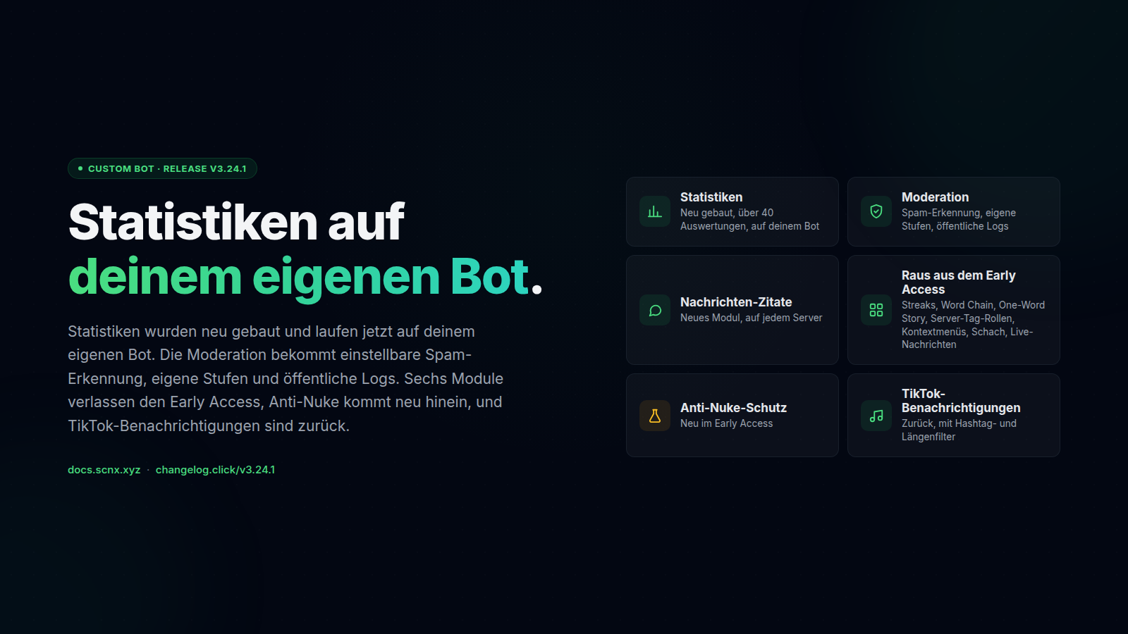 v3.24.1 Hero - Statistiken auf deinem eigenen Bot, überarbeitete Moderation, sechs Module für alle
