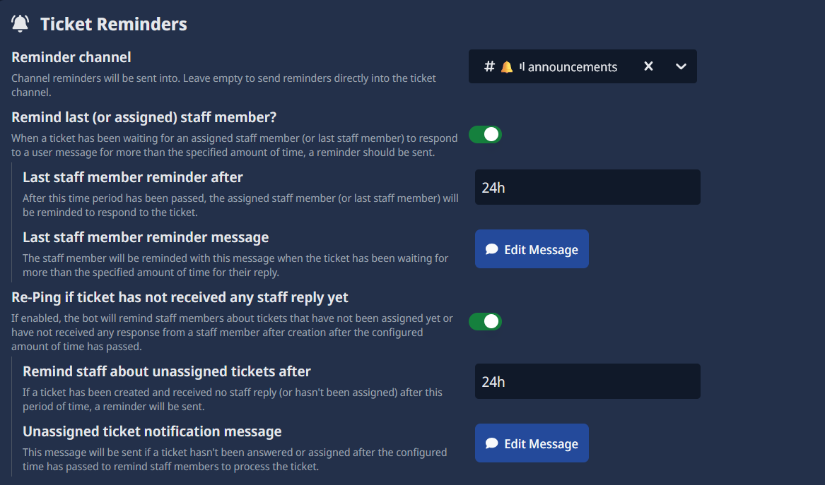 Uno screenshot che mostra la configurazione della chiusura dei ticket